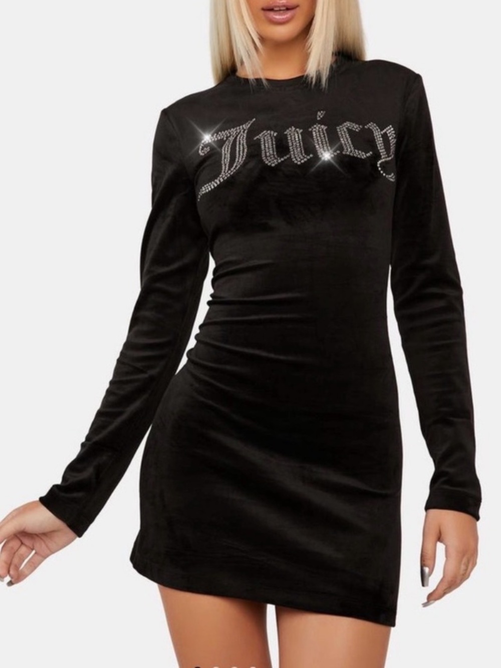 Juicy Couture Y2K Black Velvet Long Sleeve Bodycon Mini Dress S